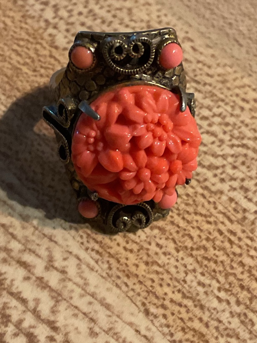 Antique Nemco Art Deco Brass and Glass Adjustable Ring